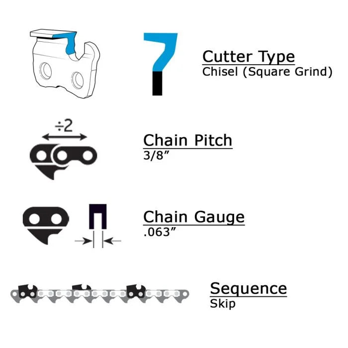 OREGON 75CJ  Saw Chain (.063 Gauge - 3/8 Pitch - Square Chisel / Full-Skip Sequence)