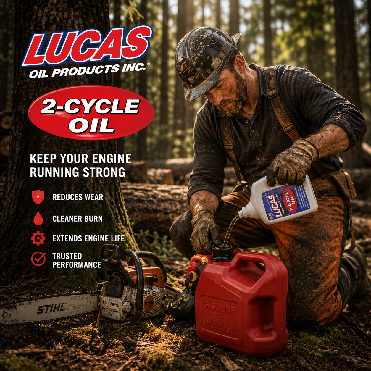 Lucas Oil 10059 Semi-Synthetic 2-Cycle Oil, (6.4 oz - Makes 2.5 Gallons at 50:1)