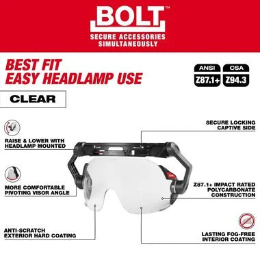 Milwaukee BOLT Eye Visor Clear Dual Coat Lens Compatible with Safety Helmets & Hard Hats