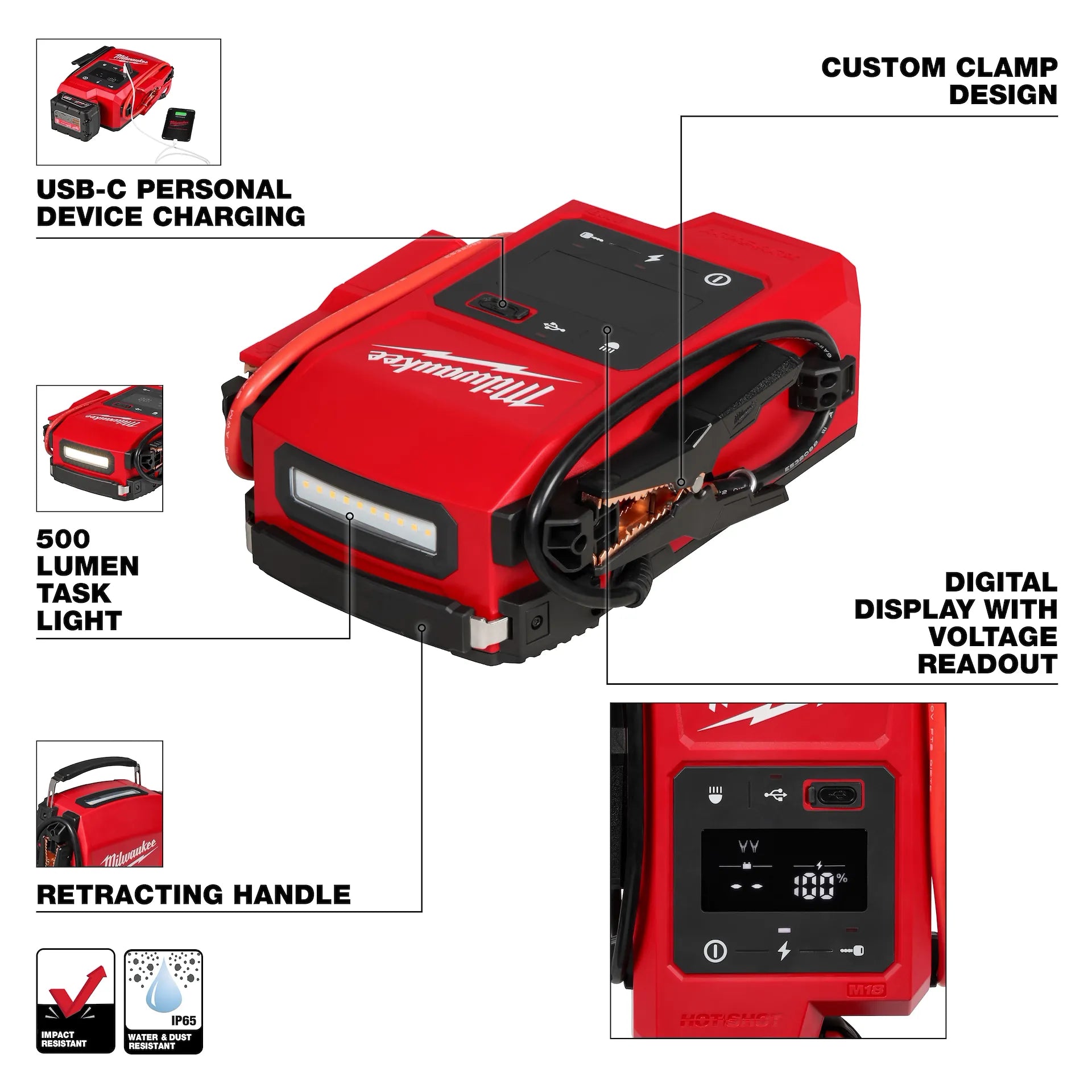 Milwaukee M18 18V Lithium-Ion Cordless 2000 Peak Amp HOTSHOT Jump Starter (Tool-Only)
