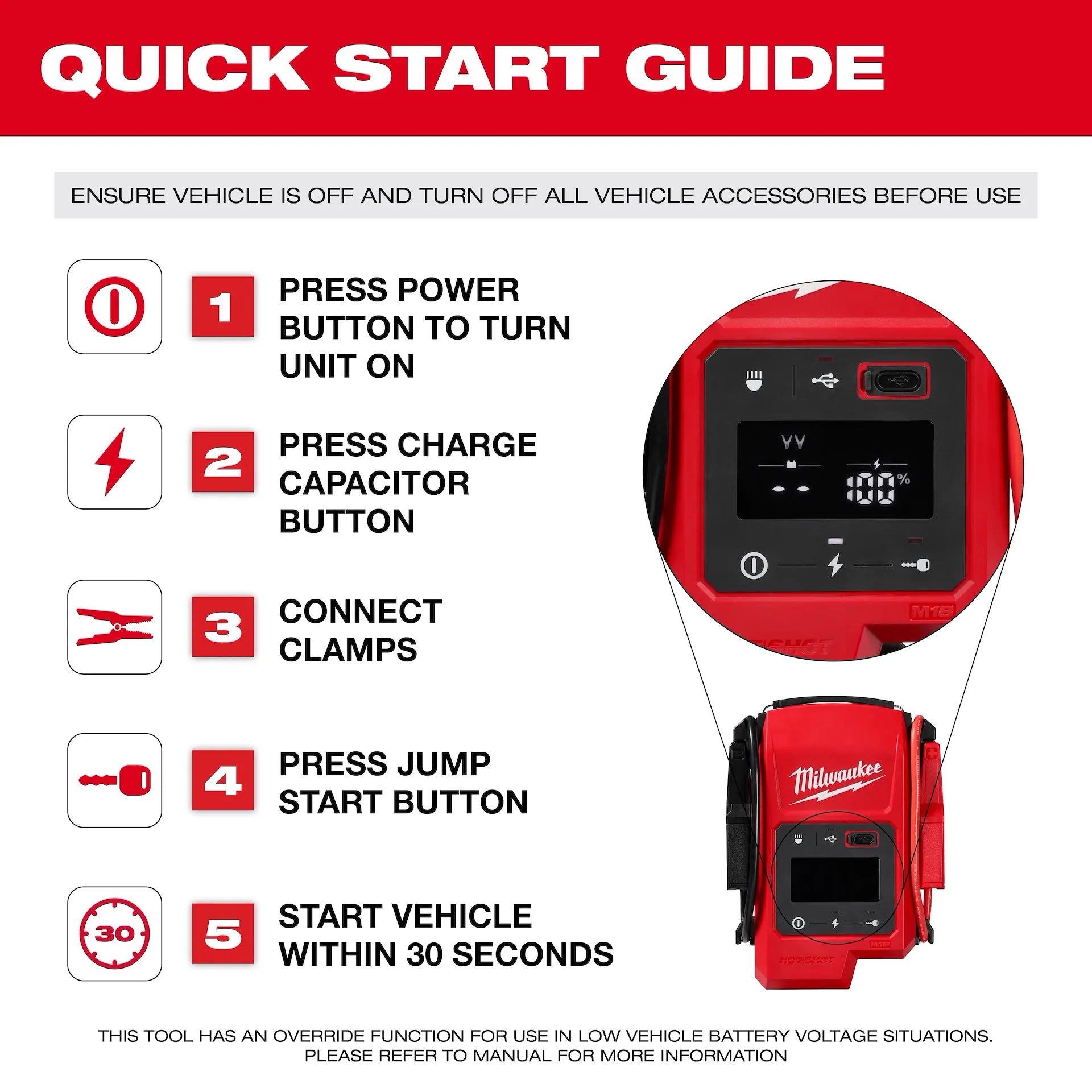 Milwaukee M18 18V Lithium-Ion Cordless 2000 Peak Amp HOTSHOT Jump Starter (Tool-Only)