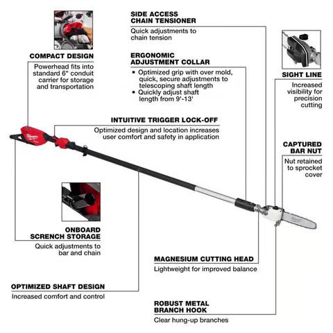 Milwaukee M18 Fuel 3016-21PS 10 in. 18 V Telescoping Battery Pole Saw Kit w/ Extension (8.0 Forge Battery & Charger) (Copy)