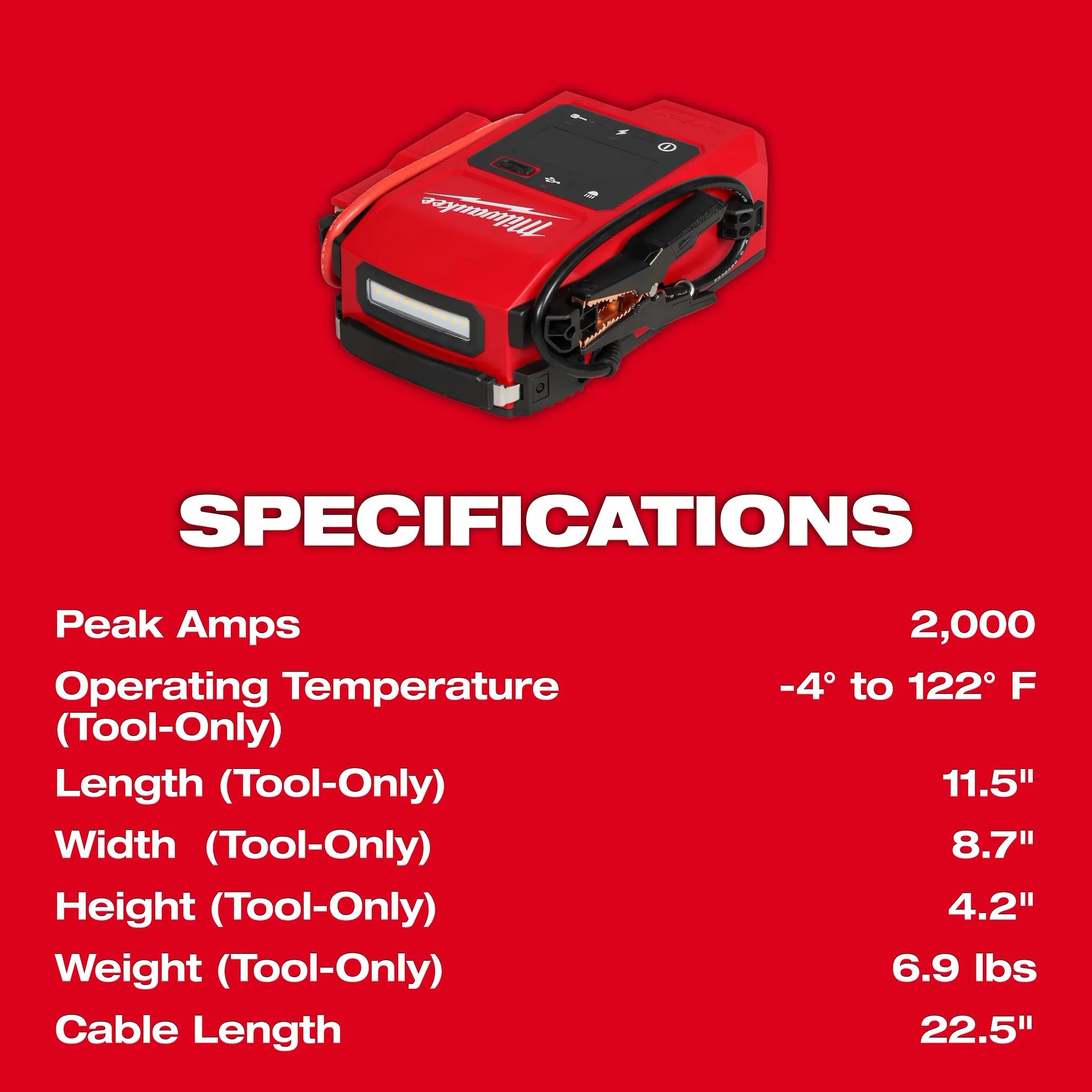 Milwaukee M18 18V Lithium-Ion Cordless 2000 Peak Amp HOTSHOT Jump Starter (Tool-Only)