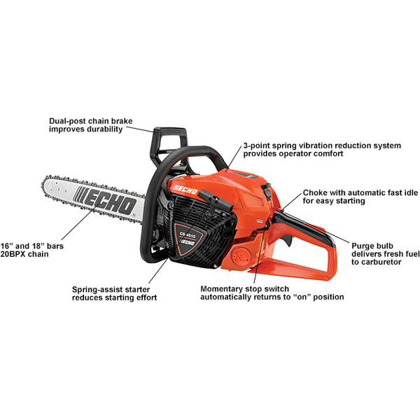 Echo CS-4510 Chain Saw - 45.0 CC - 3.08 HP*